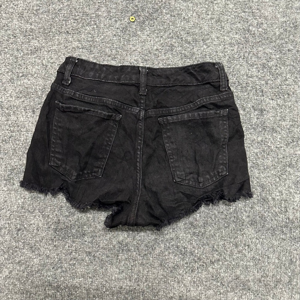 Mossimo Denim Shorts Womens Size 3 Black High Rise Distressed Frayed Hem Stretch